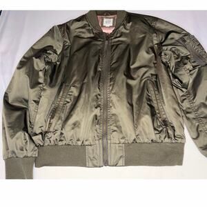 GAP Olive Green MA-1 Bomber Jacket Satin Full Zip Flight Jacket Size Small